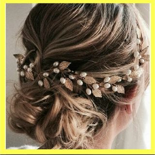 ヘッドドレス　卒業式　ゴールド　結婚式　ウェディング　ヘアアクセ　リーフ　謝恩会(ヘッドドレス/ドレス)