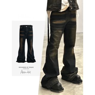 リックオウエンス(Rick Owens)のビンテージ風加工　ストラップ　フレアシルエット　ベルボトム(デニム/ジーンズ)