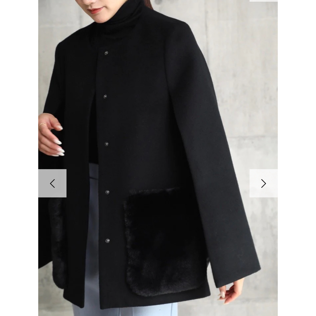 em.エムドット Eco fur cape coat ブラック em.エムドット Eco fur cape coat ブラック