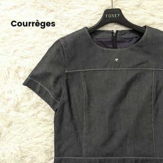 クレージュ(Courreges)の美品　Courrèges　クレージュ　デニム　ワンピース　ロゴ　膝丈　バービー(ひざ丈ワンピース)