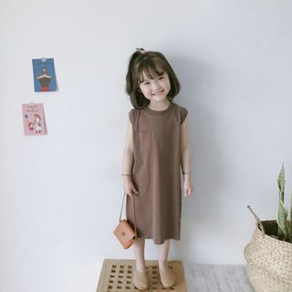 【送料無料】シャツワンピース 90cm キッズ 子供 ブラウン 女の子 シンプル(ワンピース)