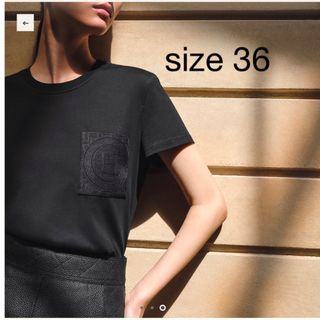 エルメス(Hermes)のエルメス　Tシャツ　刺繍入りポケット 黒　36(Tシャツ(半袖/袖なし))