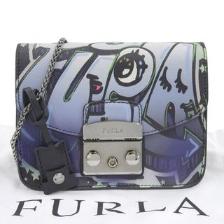 フルラ(Furla)の【本物保証】 布袋付 超美品 フルラ FURLA メトロポリス 柄入 チェーンショルダーバッグ  ショルダーポーチ 斜め掛け ブラック(ショルダーバッグ)