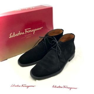 フェラガモ(Ferragamo)の良品 FERRAGAMO フェラガモ スエード チャッカ ブーツ ブラック 6ハーフ 良品 ｍ11316(ブーツ)