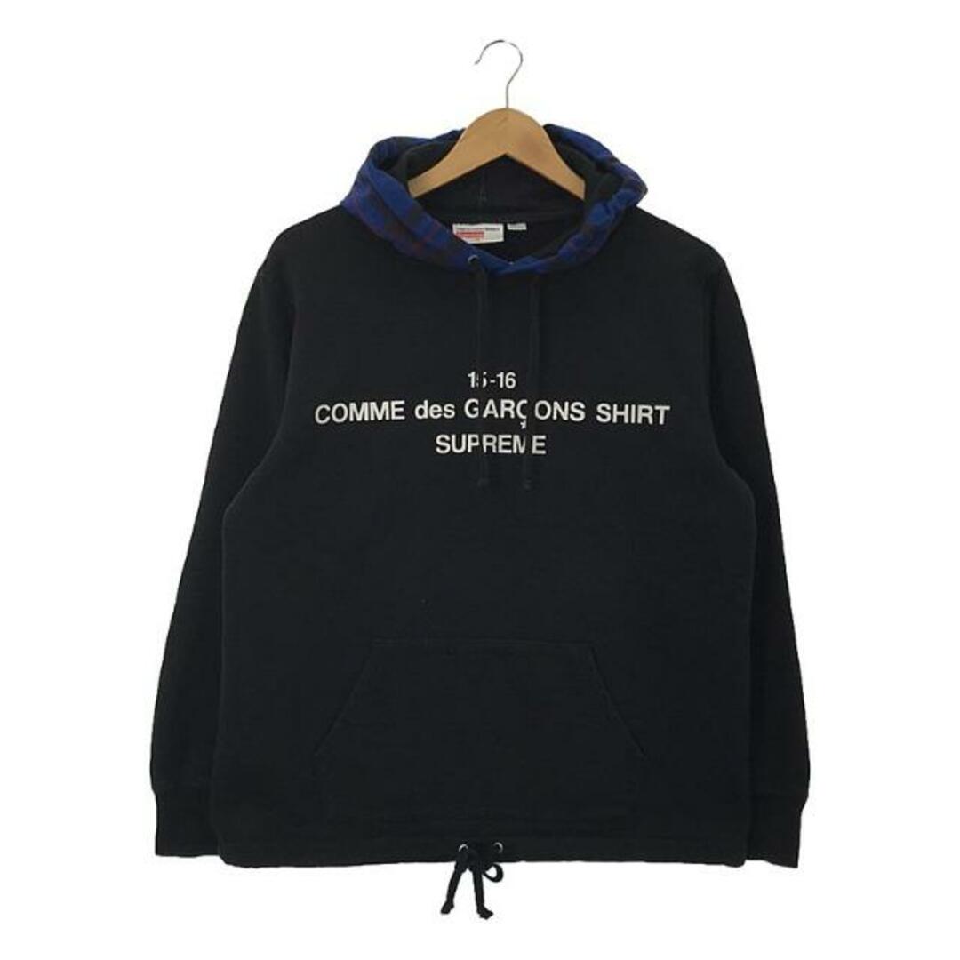 COMME des GARCONS SHIRT(コムデギャルソンシャツ)のCOMME des GARCONS SHIRT / コムデギャルソンシャツ | × Supreme / シュプリーム Hooded Sweatshirt / チェック切替 ロゴ スウェット パーカー | S | ブラック | メンズ メンズのトップス(スウェット)の商品写真