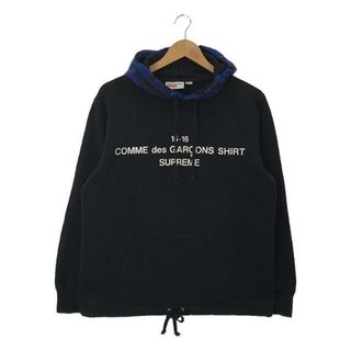 コムデギャルソンシャツ(COMME des GARCONS SHIRT)のCOMME des GARCONS SHIRT / コムデギャルソンシャツ | × Supreme / シュプリーム Hooded Sweatshirt / チェック切替 ロゴ スウェット パーカー | S | ブラック | メンズ(スウェット)