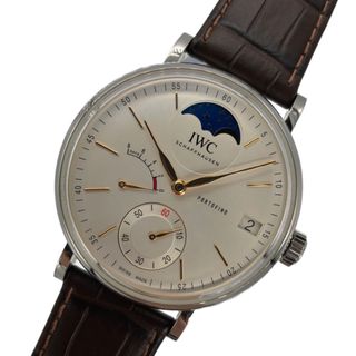 IWC - 　インターナショナルウォッチカンパニー IWC ポートフィノ ハンドワインド ムーンフェイズ IW516401 シルバー×ホワイト SS/アリゲーター メンズ 腕時計