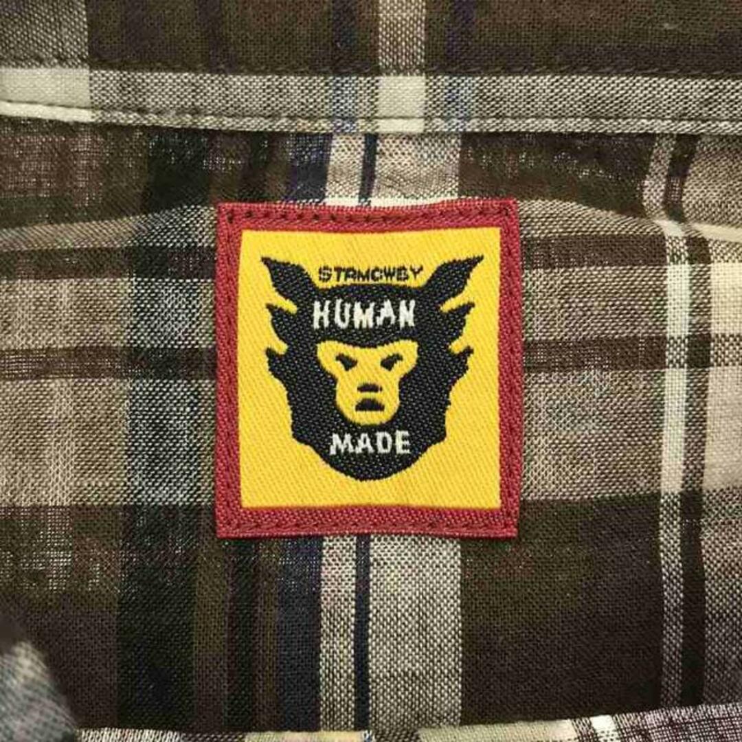 HUMAN MADE(ヒューマンメイド)のHUMAN MADE / ヒューマンメイド | コットン リネン チェック ボタンダウンシャツ | M | ブラウン系 | メンズ メンズのトップス(Tシャツ/カットソー(半袖/袖なし))の商品写真