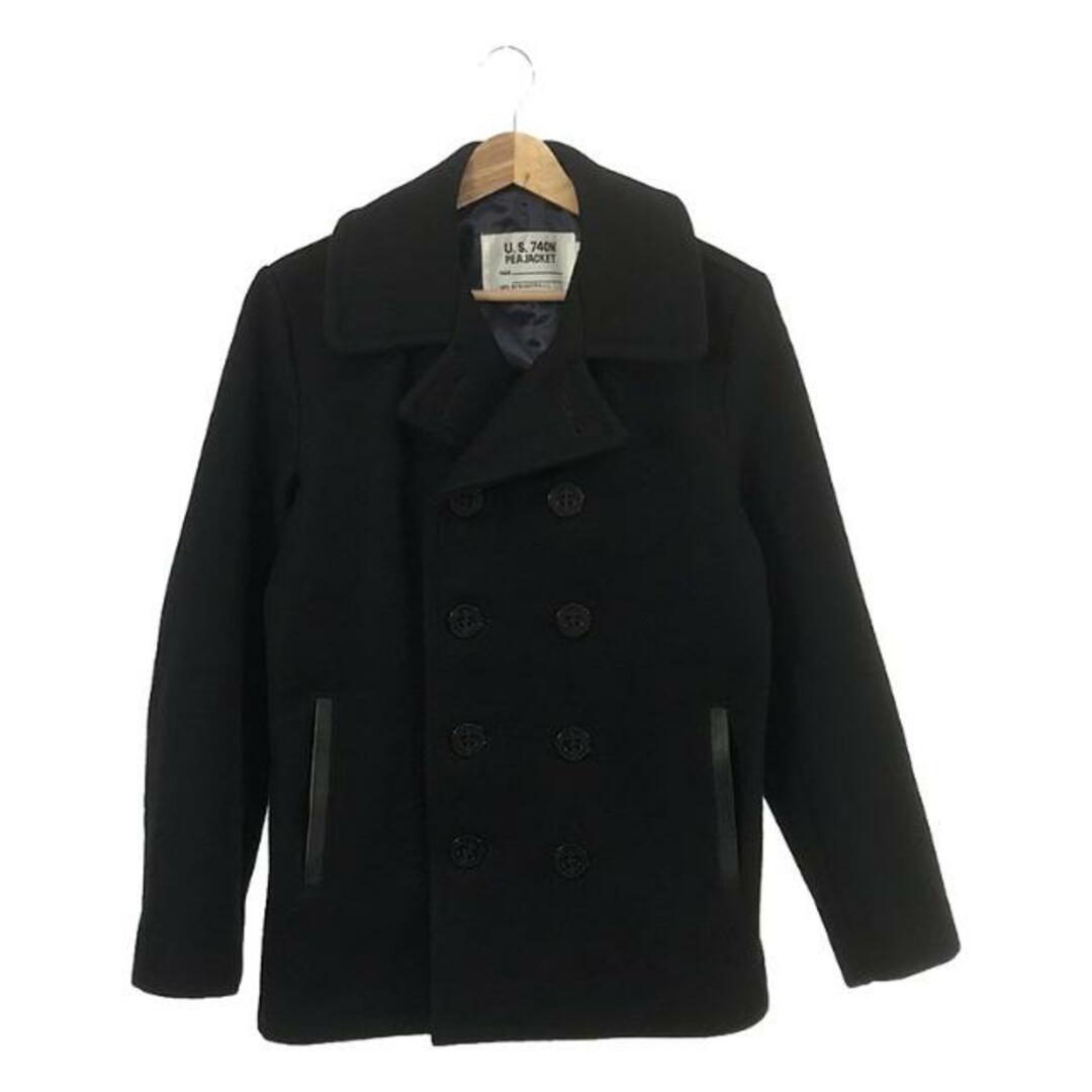 schott(ショット)のSCHOTT / ショット | × MEN'S BIGI U.S.740N PEA JACKET /  レザー切替 ウール ピーコート / 総裏地 | 36 | ブラック | メンズ メンズのジャケット/アウター(その他)の商品写真