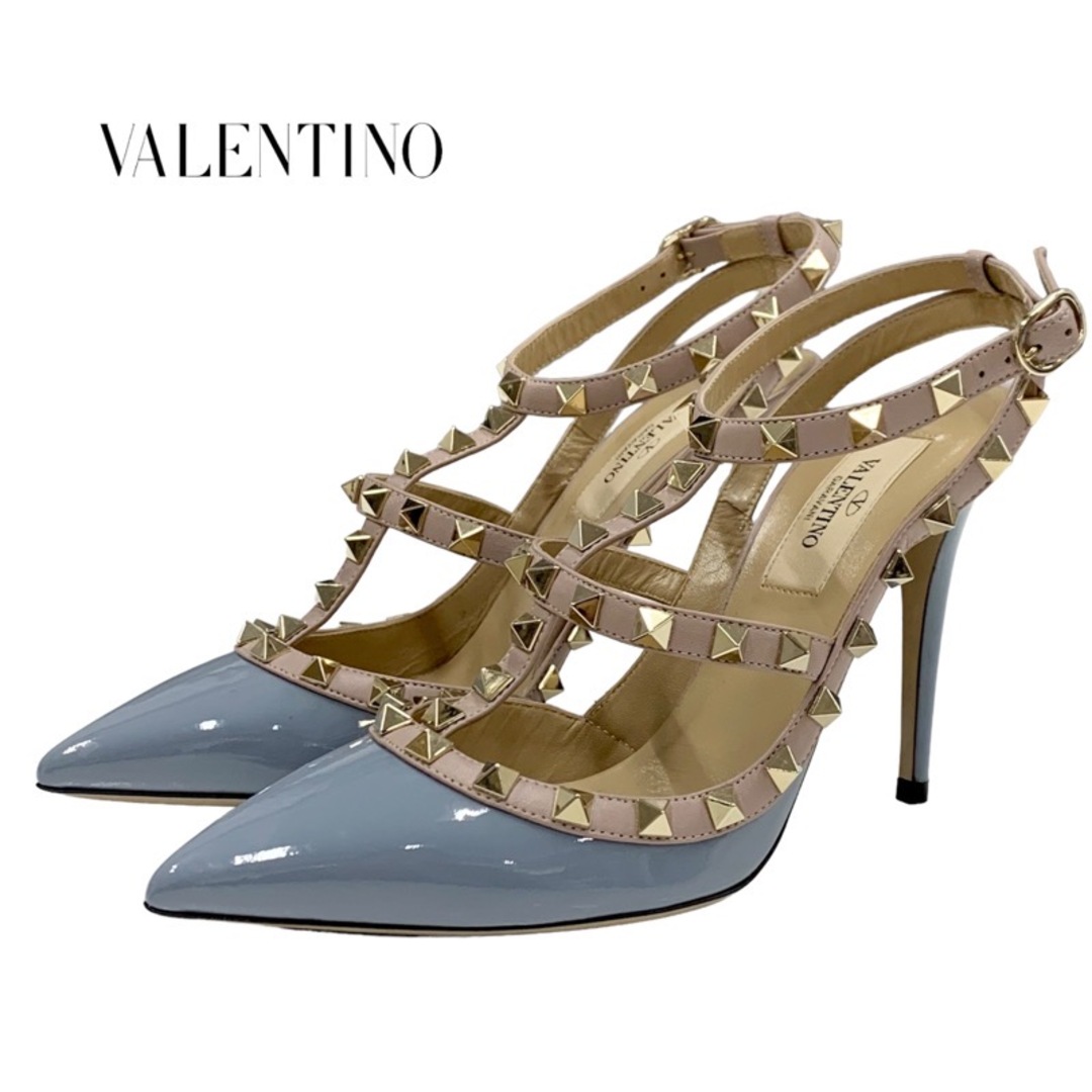 VALENTINO(ヴァレンティノ)の未使用 ヴァレンティノ VALENTINO パンプス サンダル 靴 シューズ ロックスタッズ ストラップ パテント ライトブルー レディースの靴/シューズ(ハイヒール/パンプス)の商品写真