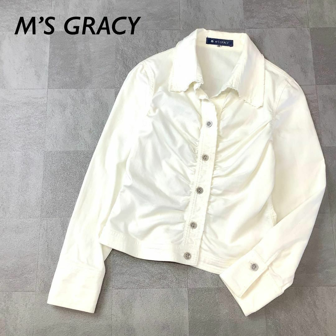 M'S GRACY(エムズグレイシー)のM’S GRACY リネン ブレンド デザイン シャツ ジャケット ホワイト レディースのジャケット/アウター(ブルゾン)の商品写真