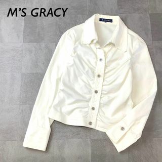 エムズグレイシー(M'S GRACY)のM’S GRACY リネン ブレンド デザイン シャツ ジャケット ホワイト(ブルゾン)