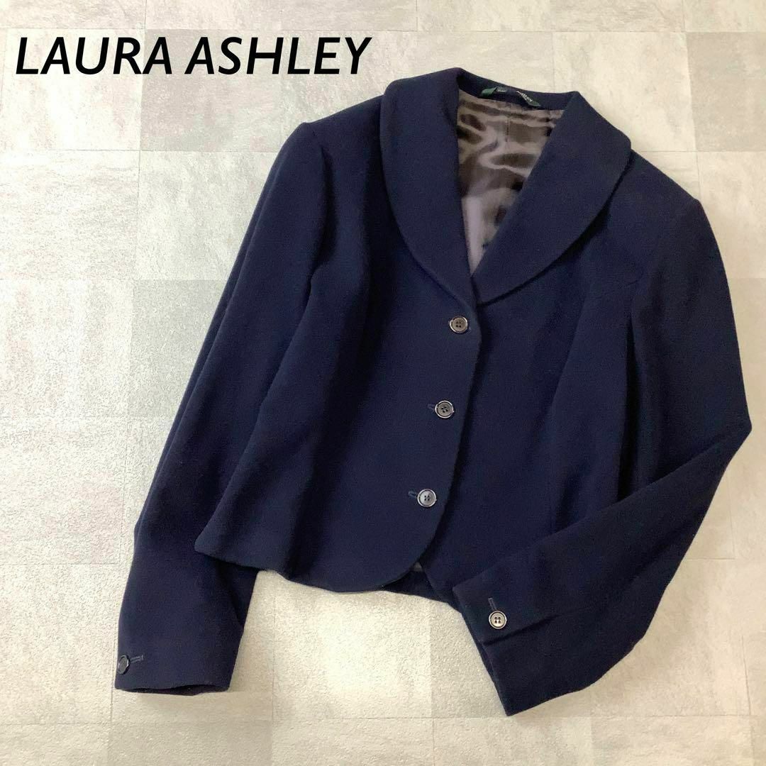 LAURA ASHLEY(ローラアシュレイ)のLAURA ASHLEY ショールカラー ウール ジャケット ダーク ネイビー レディースのジャケット/アウター(その他)の商品写真