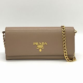 プラダ(PRADA)のPRADA プラダ チェーンウォレット チェーンショルダーバッグ 長財布 財布 ロゴ ピンク ベージュ ゴールド金具 レザー レディース USED 【中古】(ショルダーバッグ)