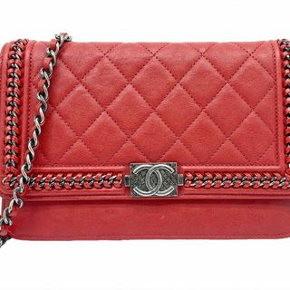 シャネル(CHANEL)のCHANEL　シャネル ボーイシャネル チェーンウォレット ショルダーバッグ レッド　赤 S金具　ラムスキン　シルバー金具　レディース　(ショルダーバッグ)