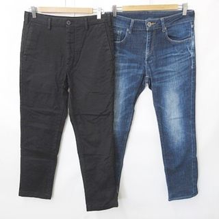 ユニクロ(UNIQLO)のユニクロ クロッシー パンツ 2枚セット チノパンツ デニム  黒 青 76(チノパン)