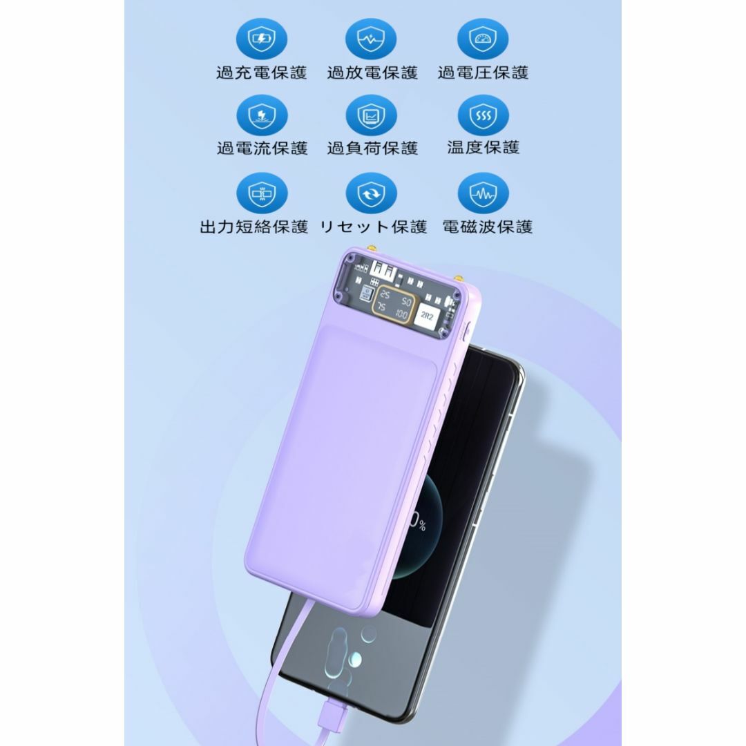 モバイルバッテリー　20000ｍAh大容量　薄型　4台同時充電　ケーブル内蔵 スマホ/家電/カメラのスマートフォン/携帯電話(バッテリー/充電器)の商品写真