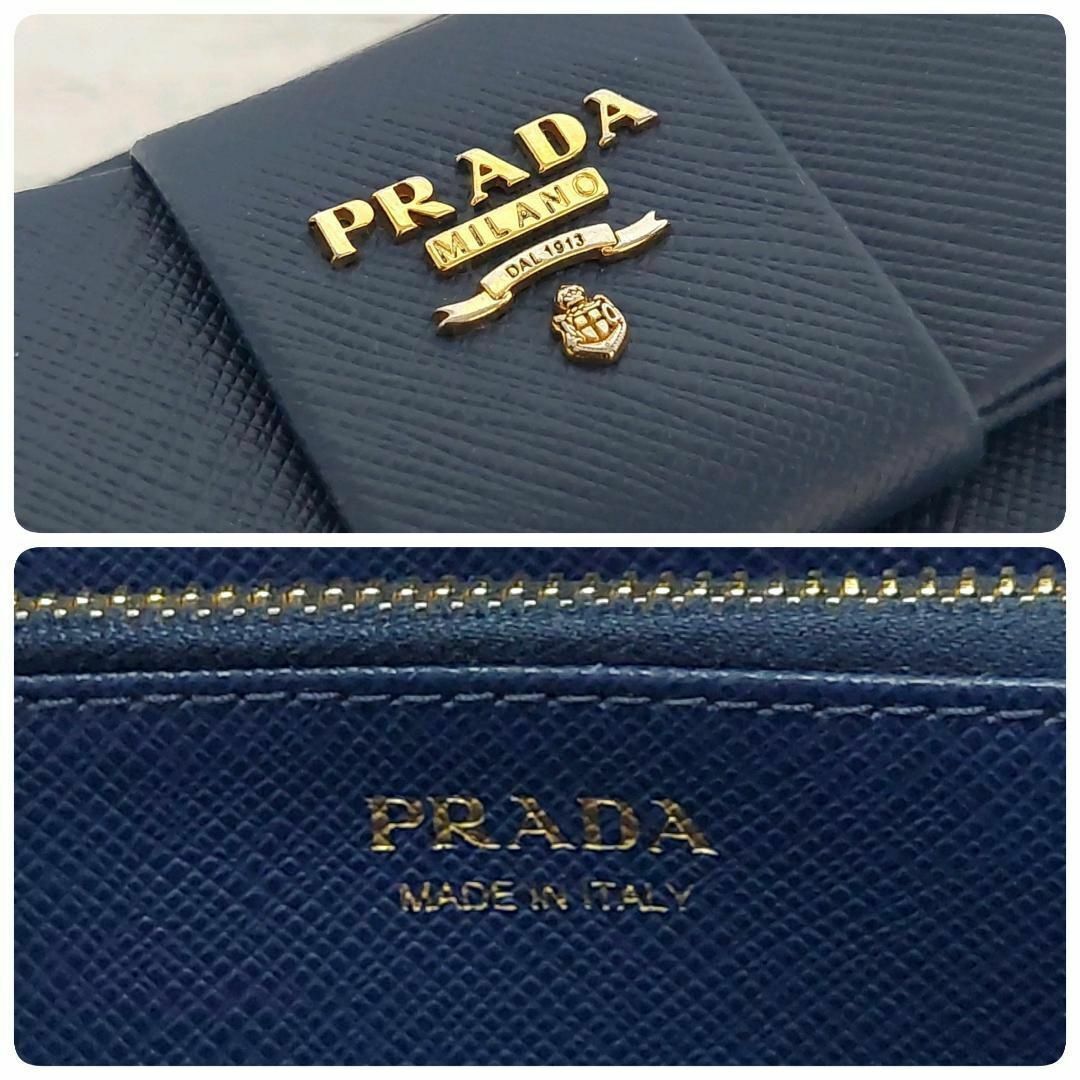 【極美品】PRADA プラダ サフィアーノ リボン 長財布 ネイビー ブルエッテ