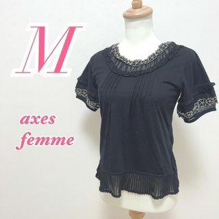 アクシーズファム(axes femme)のアクシーズファム　半袖トップス　M　ブラック　きれいめコーデ　オフィス　花柄(シャツ/ブラウス(半袖/袖なし))