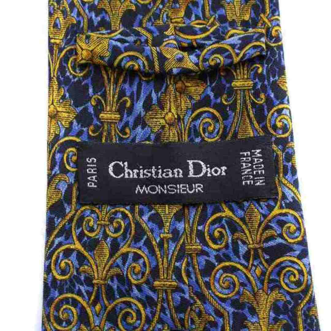 Christian Dior(クリスチャンディオール)のChristian Dior ネクタイ ワイドタイ 絹 シルク 総柄 青 黄 メンズのファッション小物(ネクタイ)の商品写真