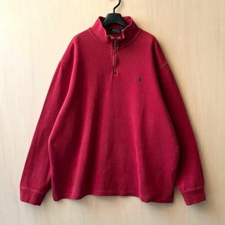 ポロラルフローレン(POLO RALPH LAUREN)のポロラルフローレン　コットンニット　ハーフジップ　赤　刺繍ポニー(ニット/セーター)