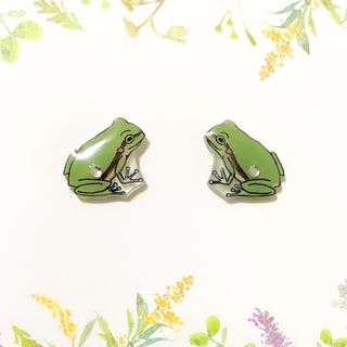 小さなピアスシリーズ★アマガエルのピアス/ノンホールピアス(樹脂イヤリング)(ピアス)