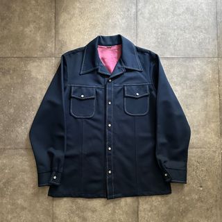 70s FARAH ファーラー ポリシャツジャケット ネイビー(シャツ)