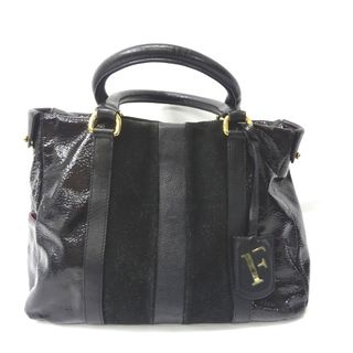 フルラ(Furla)のフルラ トートバッグ
 エナメル×スエード ネームタグ付き ブラック Ft1170241 中古(トートバッグ)