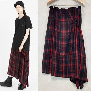 ワイズ(Y's)のY's 22SS RAYON LAWN CHECK SHIRRING SKIRT(その他)