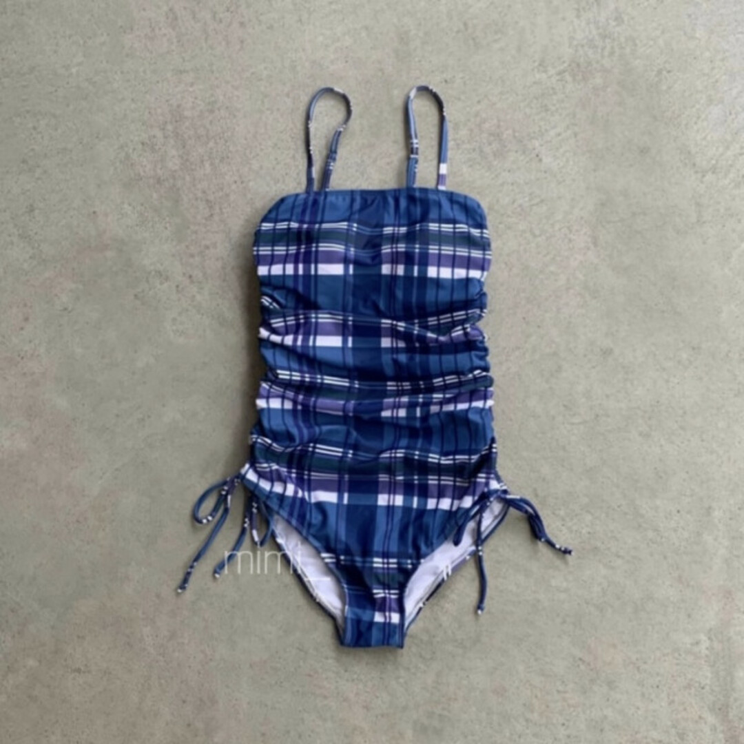 サイドリボン 2way ワンピース スイムスーツ L ブルーチェック 水着 綺麗 レディースの水着/浴衣(水着)の商品写真