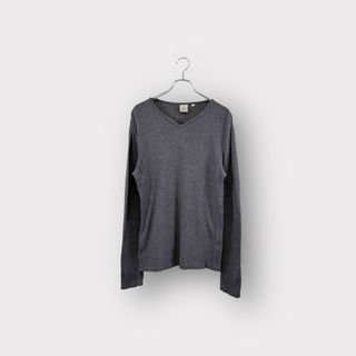 AVIREX アヴィレックス 長袖Tシャツ グレー サイズM ロンT Vネック トップス メンズ ヴィンテージ 6(Tシャツ/カットソー(七分/長袖))