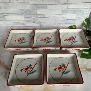 タチキチ(たち吉)のたち吉　橘吉　赤絵　角皿　5枚　ヴィンテージ　昭和レトロ　取皿　銘々皿(食器)