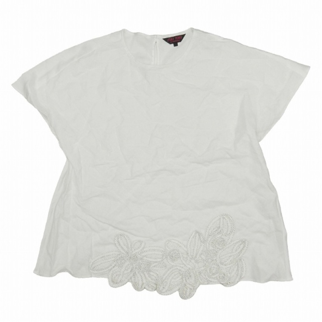 美品 ユキトリイ リネン 切替 刺繍 レース ブラウス シャツ 半袖 38 レディースのトップス(シャツ/ブラウス(半袖/袖なし))の商品写真