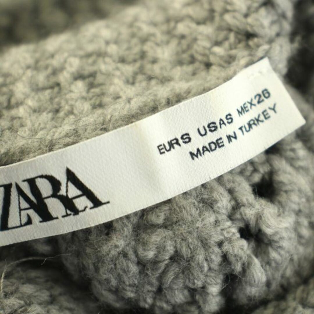 ZARA(ザラ)のザラ フリンジ付きニットセーター 長袖 ハイネック ケーブル編み S グレー レディースのトップス(ニット/セーター)の商品写真