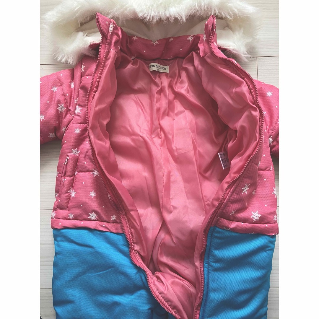 数回のみ着用☆美品キッズ女の子　ピンク×水色　スノーウェア　スキーウェア95cm スポーツ/アウトドアのスキー(ウエア)の商品写真