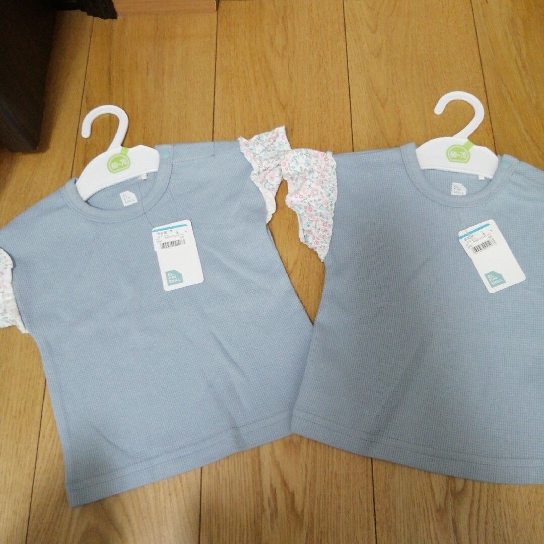 西松屋(ニシマツヤ)の60 70 2枚セット 双子 女の子 新品 未使用 半袖 トップス キッズ/ベビー/マタニティのベビー服(~85cm)(Ｔシャツ)の商品写真