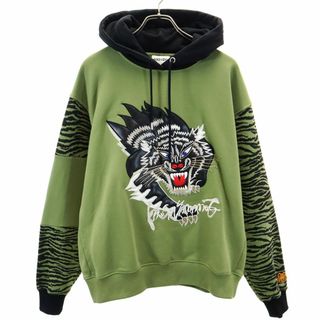 ケンゾー(KENZO)のケンゾー プリント パーカー S グリーン KENZO プルオーバー 裏起毛 メンズ 古着 【240228】(パーカー)