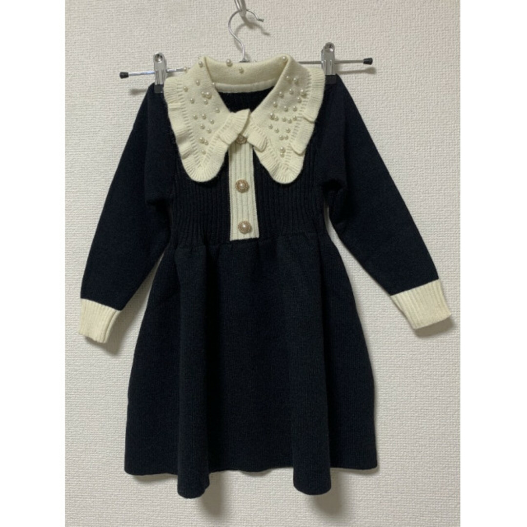 キッズ 110 ビッグカラー パールドット ワンピース フォーマル 綺麗 子供服 キッズ/ベビー/マタニティのキッズ服女の子用(90cm~)(ワンピース)の商品写真