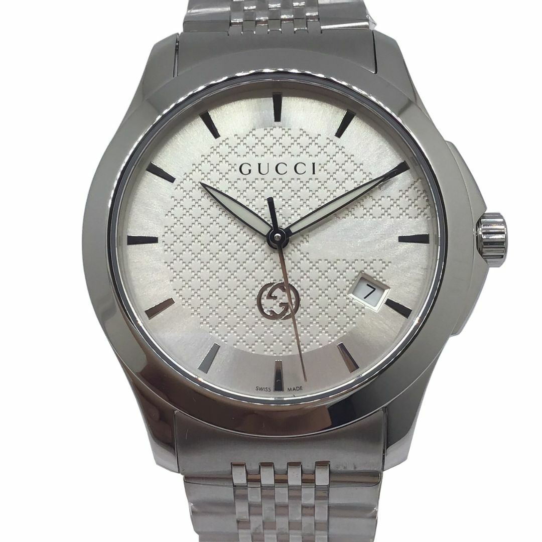 Gucci(グッチ)のGUCCI　グッチ　Gタイムレス　YA1264174　シルバー文字盤　腕時計　時計　ビジネス　普段使い　ステンレス　クオーツ　GGマーク　電池　オシャレ　メンズ　レディース　ユニセックス メンズの時計(腕時計(アナログ))の商品写真