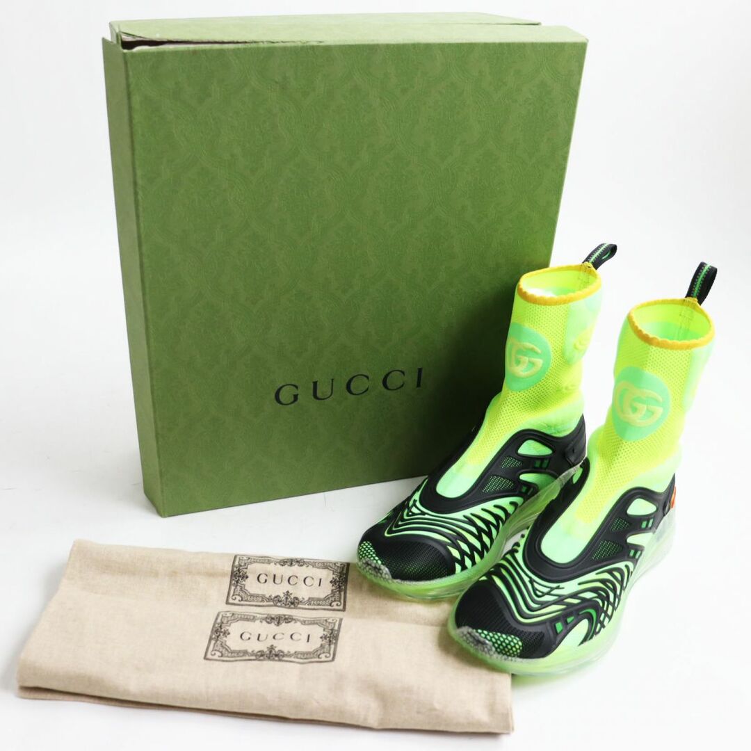 Gucci(グッチ)の未使用品●GUCCI グッチ ULTRAPACE/ウルトラペースR ダブルG ニットハイカットスニーカー ブラック×蛍光グリーン 8 1/2 イタリア製 メンズ メンズの靴/シューズ(スニーカー)の商品写真