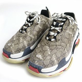 グッチ(Gucci)の未使用品△グッチ×バレンシアガ 681066 ザ ハッカー プロジェクト GGスプリーム×ロゴ トリプルS スニーカー 26.5cm ブラウン メンズ 箱付(スニーカー)