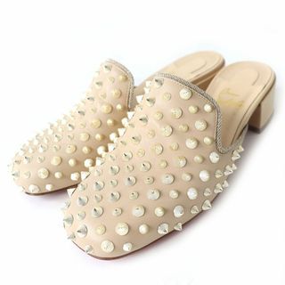 クリスチャンルブタン(Christian Louboutin)の良品△Christian Louboutin クリスチャン ルブタン スタッズ付き レザー サボサンダル レディース ベージュ×ゴールド 36 イタリア製 箱付(サンダル)