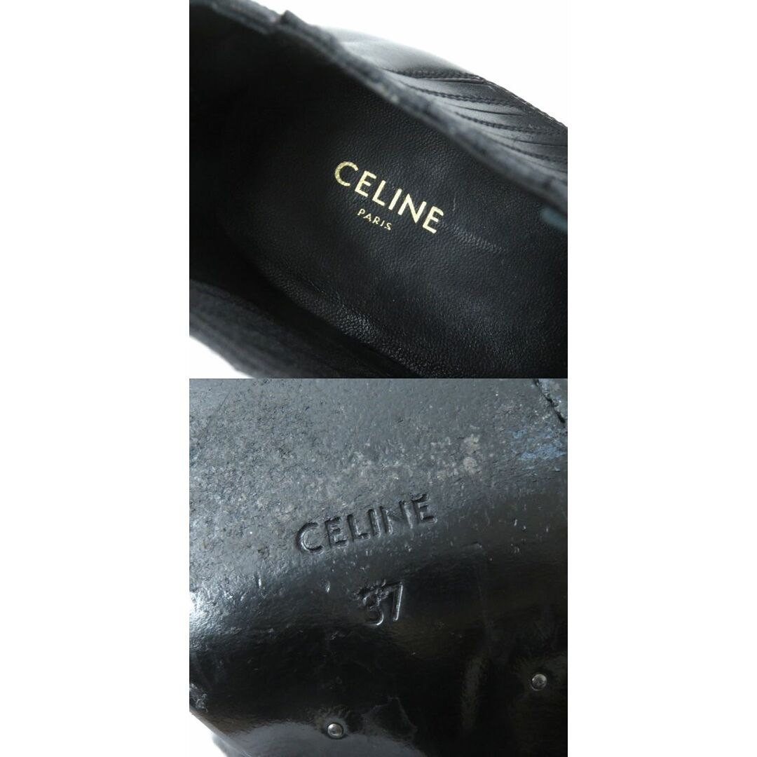 celine(セリーヌ)の美品△CELINE セリーヌ サイドゴア ポインテッドトゥ レザー ブーティ／ショートブーツ チャンキーヒール ブラック 黒 レディース 37 人気 レディースの靴/シューズ(ブーツ)の商品写真