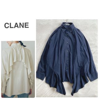 クラネ(CLANE)のCLANEクラネ＊バックフローウィングフリルシャツ リネン×コットン ネイビー (シャツ/ブラウス(長袖/七分))