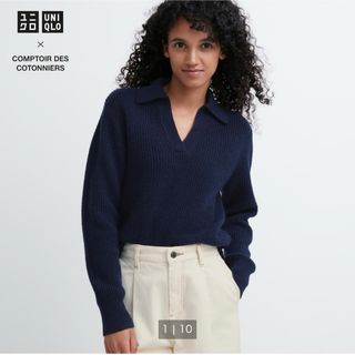 ユニクロ(UNIQLO)のプレミアムラムポロセーター　ネイビー(ニット/セーター)