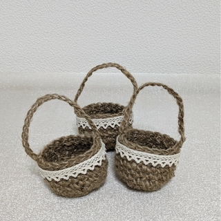 ハンドメイド  麻紐のミニかご  3個セット(各種パーツ)