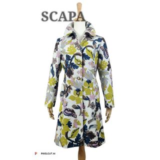 スキャパ(SCAPA)の美品 SCAPA スキャパ　ボタニカル総柄コットンコート(トレンチコート)