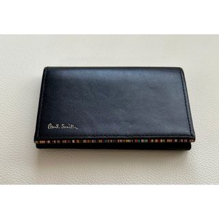 ポールスミス(Paul Smith)のポールスミス マルチストライプ ゴールドロゴ レザー 名刺入れ ブラック(名刺入れ/定期入れ)