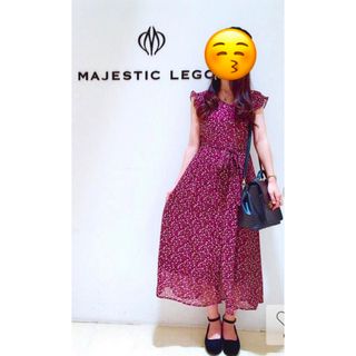 マジェスティックレゴン(MAJESTIC LEGON)のMAJESTIC LEGON フラワー袖フリルワンピース レッド柄(ロングワンピース/マキシワンピース)