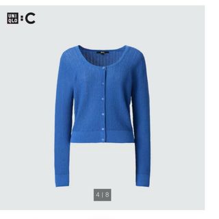 ユニクロ(UNIQLO)の【新品未使用】ユニクロC レースラウンドネックショートカーディガン ブルーL(カーディガン)